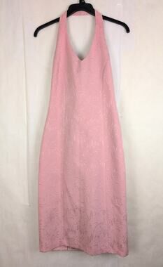 New Cami pink brocade halter dress Size 6 Feminine Romantic Regencycore Glam
